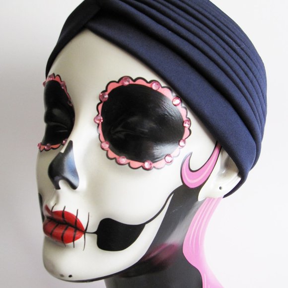 Stunning Navy vintage, retro pinup style turban head wrap - Picture 3 of 3